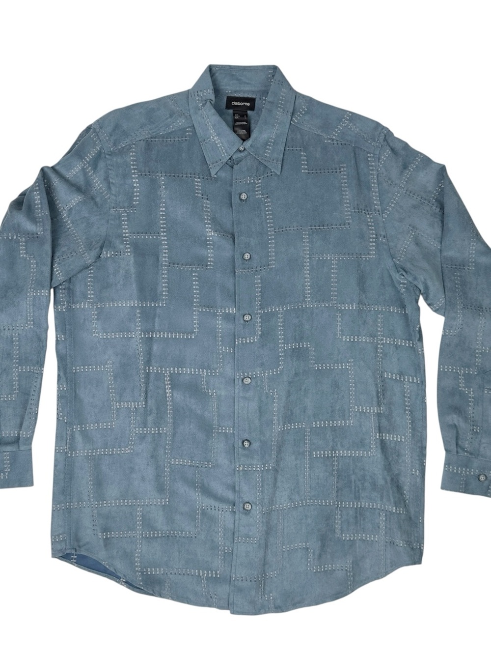 Vintage Claiborne Mens Button Down Shirt Size L Blue Faux Suede Tonal Stitch